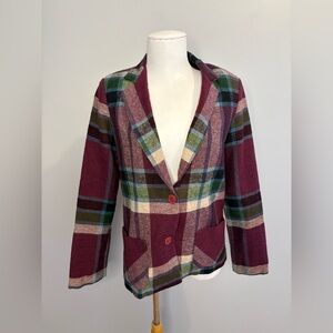 Vintage Purple Green Plaid Blazer Women Medium Unlined Dopamine Dressing Office